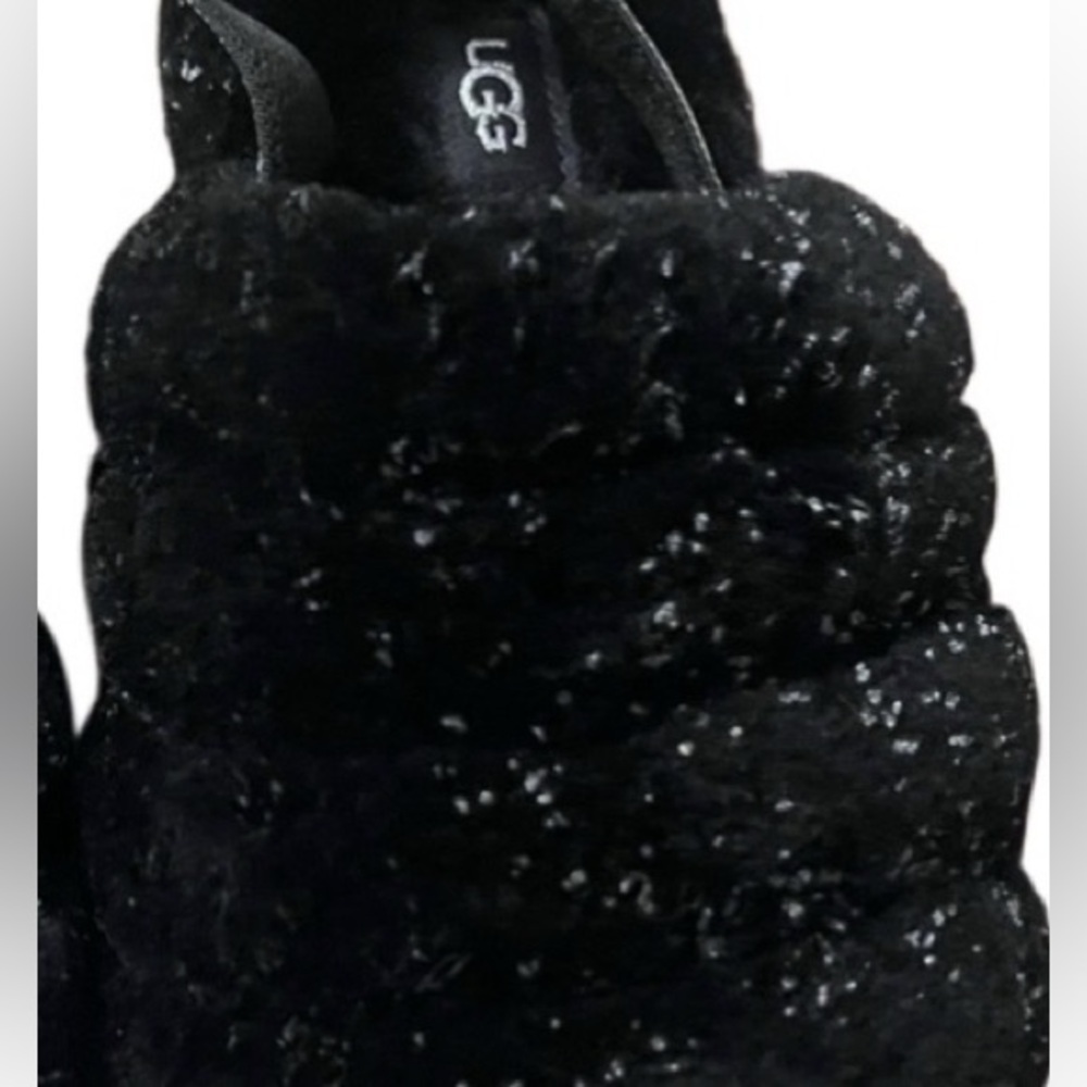 UGG Black Fuzzy Slippers with Glitter Accents